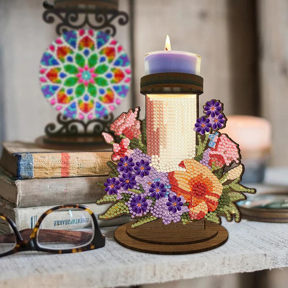 Wooden Flower Candle 5D DIY Diamond Painting Candle Holder Decor for Home Office
