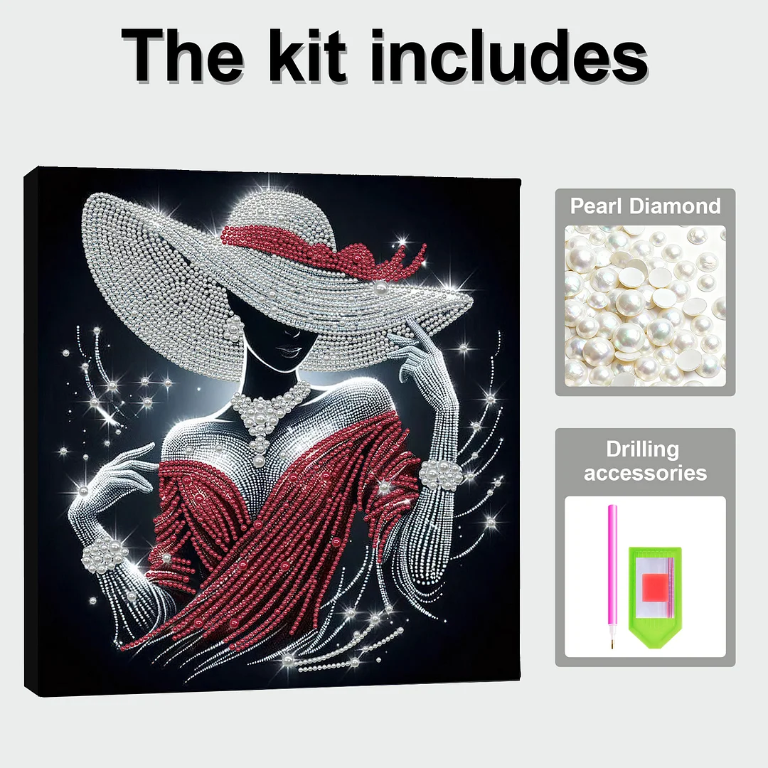 Elegant Lady - DIY Pearl Diamond Art Kit With Frame 30*30cm