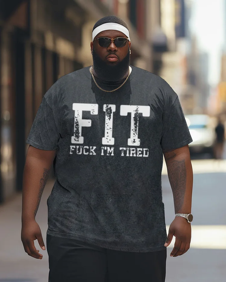 Men's Plus Size Fit Washed Gym Crew Neck Short Sleeve T-Shirt