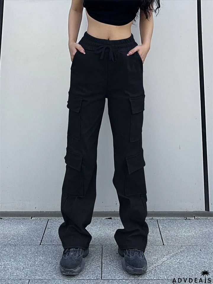 Stylish Female Solid Color Straight Leg Cargo Pants