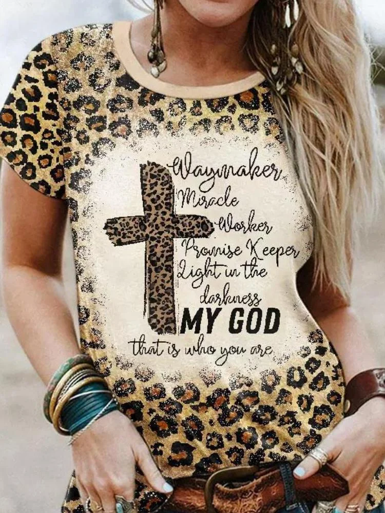 My God Leopard Cross Bleached T-Shirt Tee