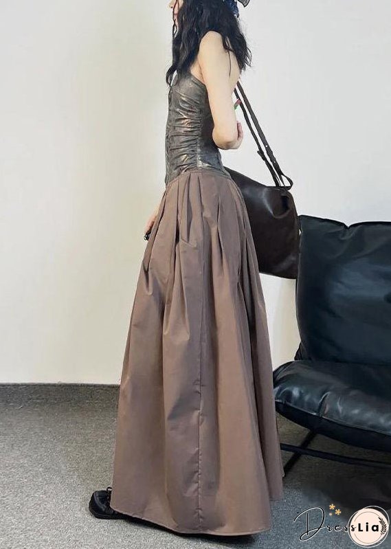 Unique Coffee Pockets Patchwork Cotton Spaghetti Strap Dress Sleeveless