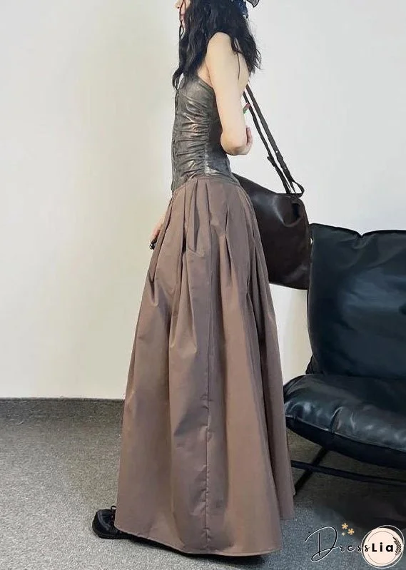 Unique Coffee Pockets Patchwork Cotton Spaghetti Strap Dress Sleeveless