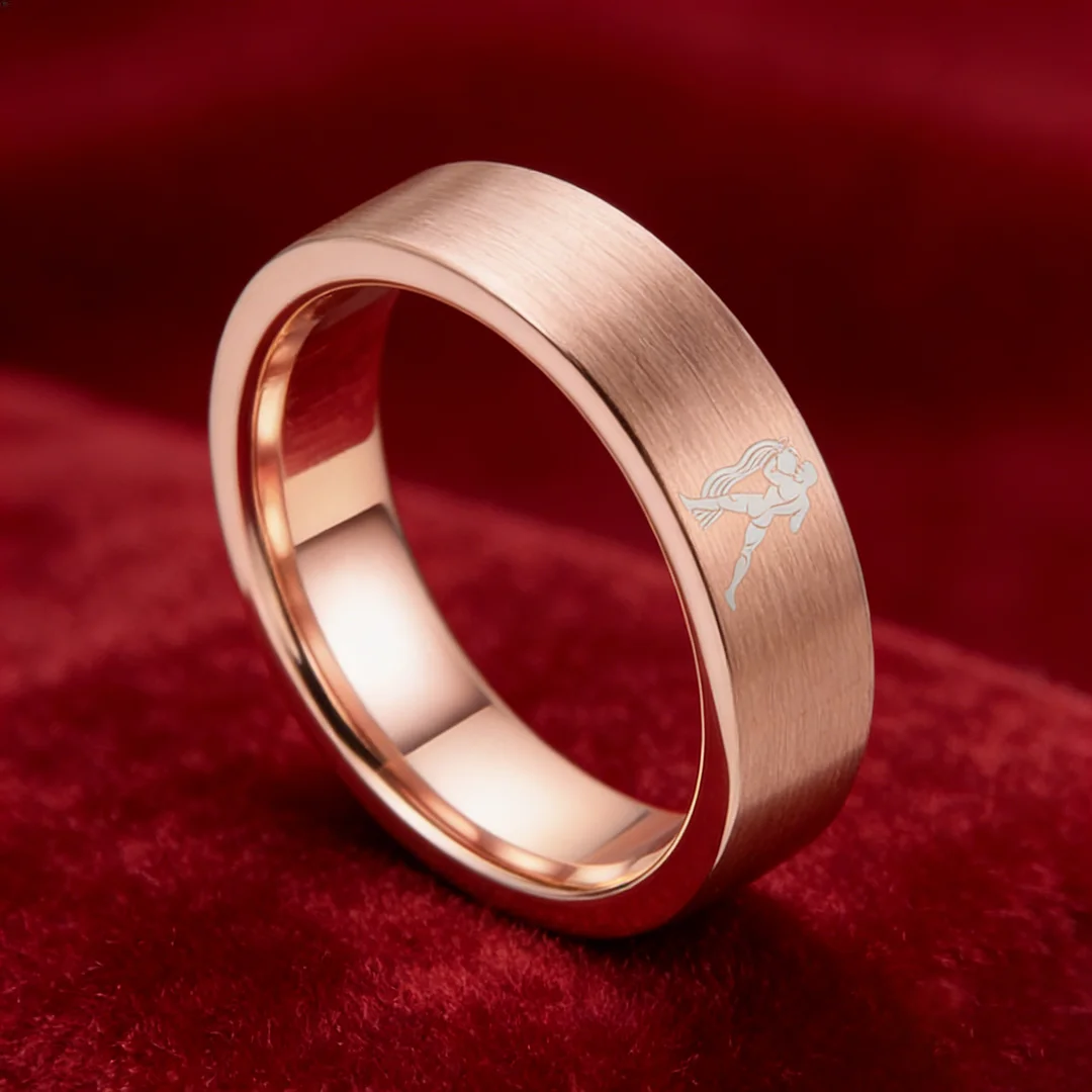 Flat Aquarius Tungsten Wedding Bands Tungsten Rings Rose Gold Comfort fit for Womens or Mens 4MM 6MM 8MM