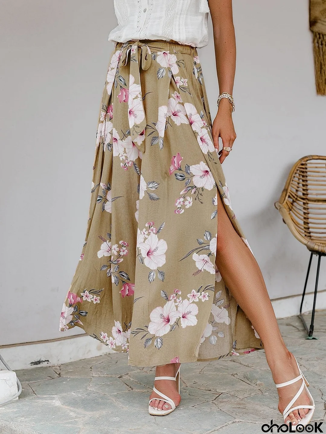 Floral Tie-Waist Split Culottes