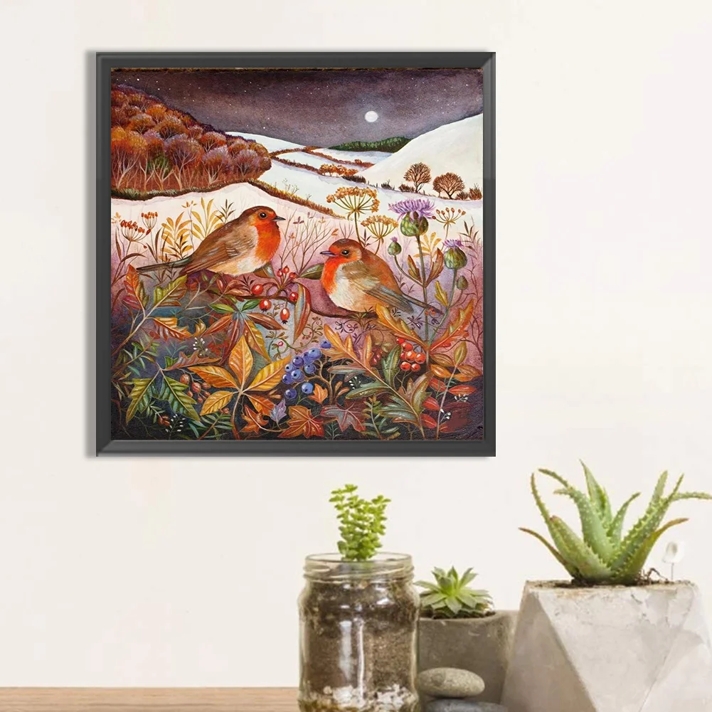 Full Round Diamond Painting 30*30cm - Night Hill Bird