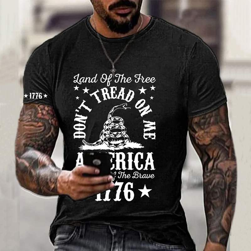 Comstylish Don't Tread On Me America Because Of the Brave 1776 Print Casual T-Shirt