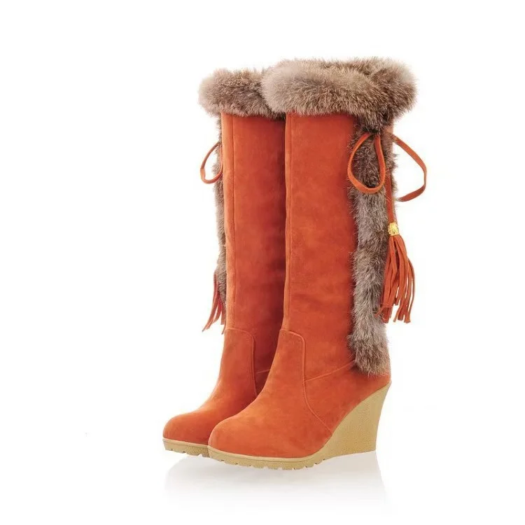 Breakj Breakj Autumn And Winter New Slope And Knight Boots Women's Shoes Frosted Haired Neckpeel To Keep Warm Boots