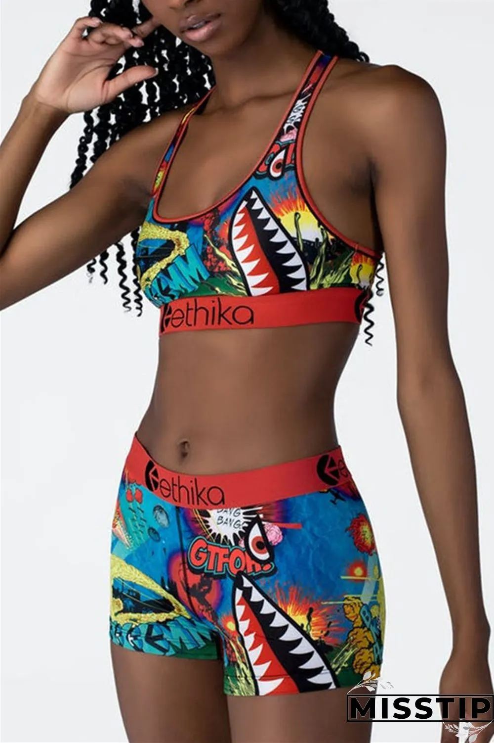 Blue Fashion Sportswear Sleeveless U Neck Tank Short Two Pieces