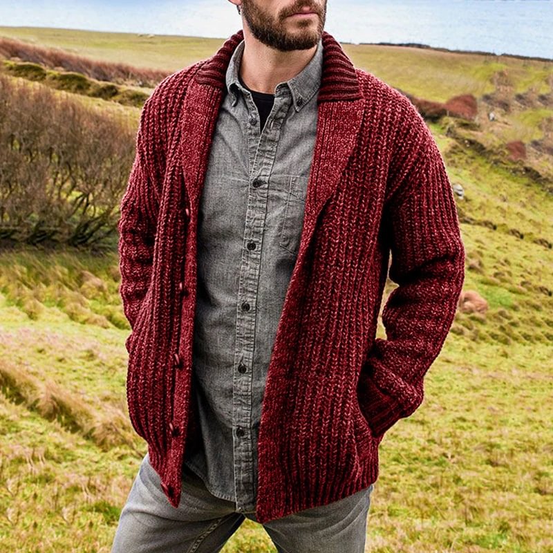 Autumn and Winter Men's Cardigan Solid Color Long Sleeve Knitted Sweater Coat - VSMEE