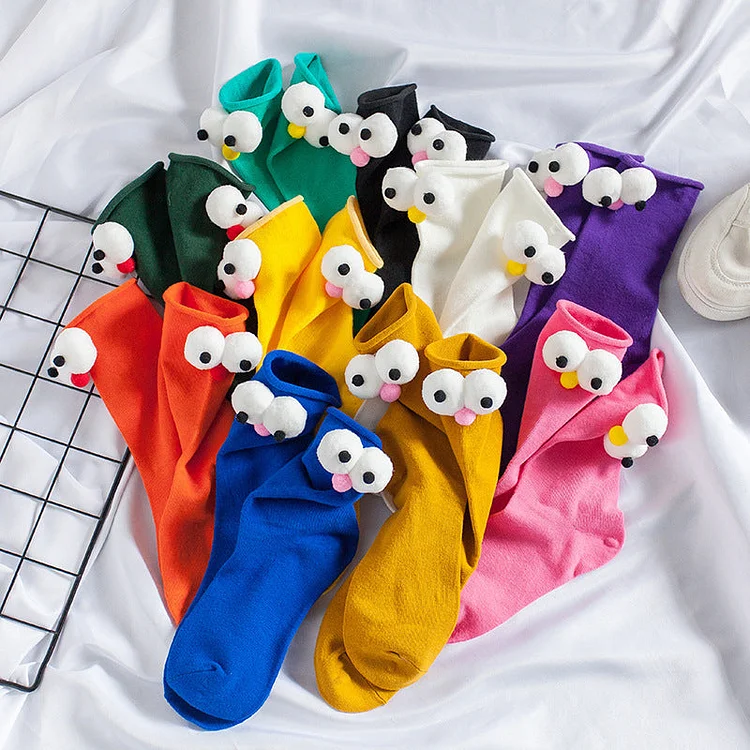 ( 10 PAIRS ) Vanccy Candy color three-dimensional eye cotton socks QueenFunky