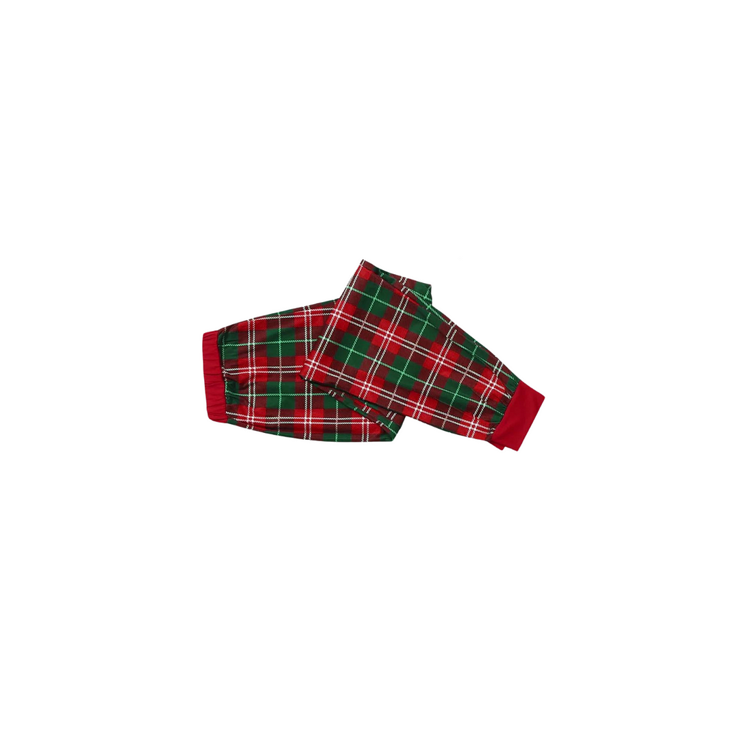 "Have a Merry Christmas" Letter Print White Long Sleeve Top with Red & Green Plaid Pants Family Matching Pajamas