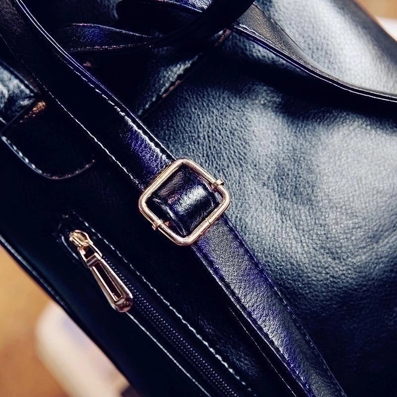 Women’s Pu Leather Letter Solid Color Elegant Bucket Zipper Bag Sets