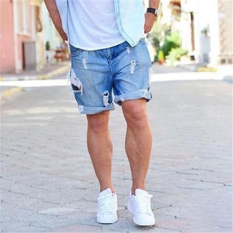 Ripped Fashion Denim Shorts