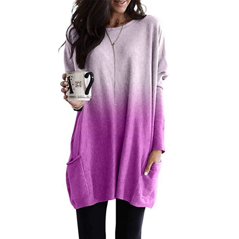 Uveng Urban Leisure Color Long Sleeve Casual Pocket Top Women's T-shirt