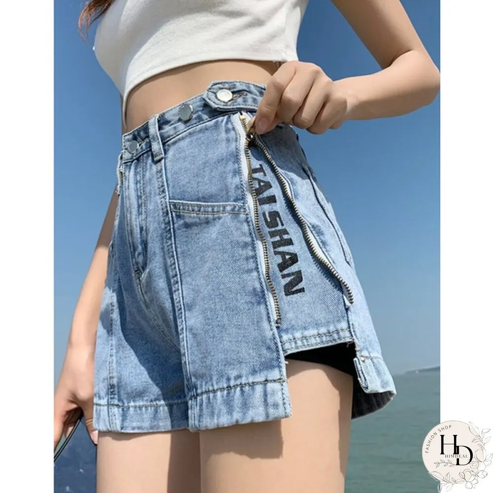 Women's Denim Shorts zipper slit stretch adjustable summer relaxed NEW