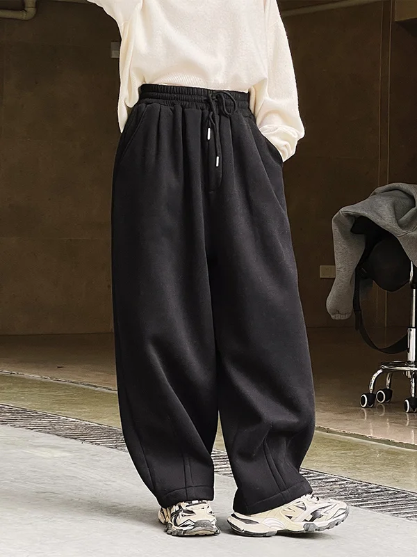 Casual Loose Wide Leg Drawstring Solid Color Pants