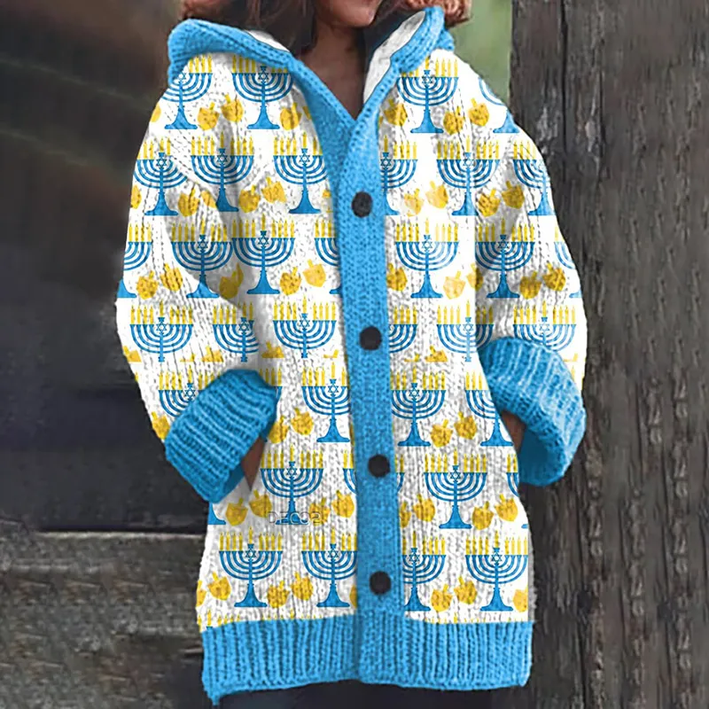 Women's Jewish Hanukkah Knitted Cozy Cardigan