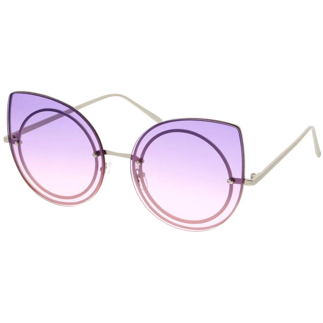 Women's Oversize Rimless Colored Gradient Flat Lens Cat Eye glasses 63mm