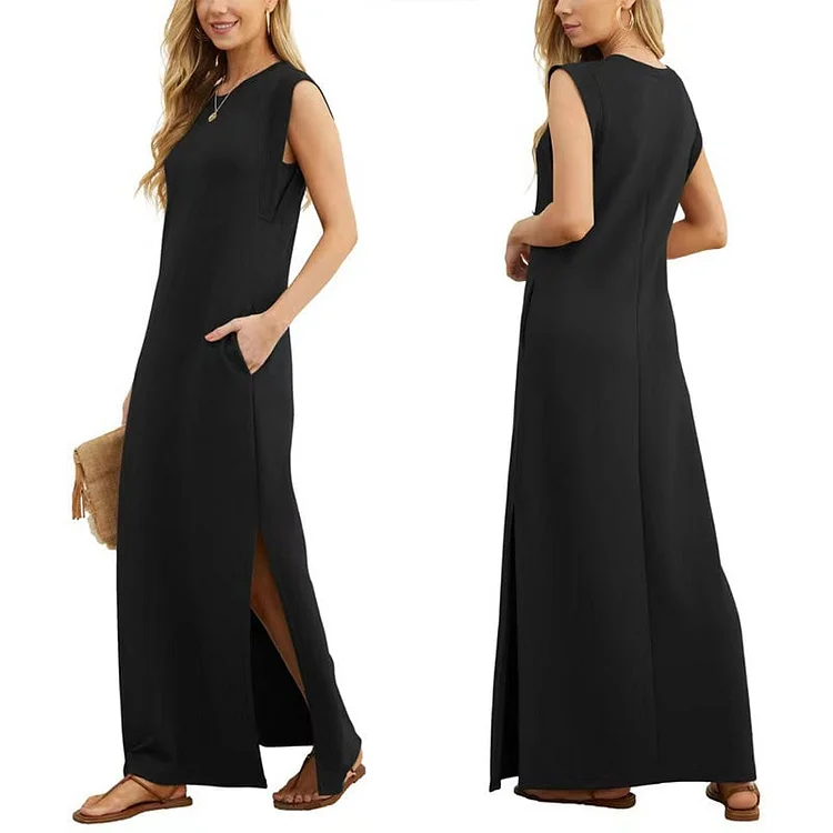👗Women's casual dress without pleats, with a slit at the bottom✨ 