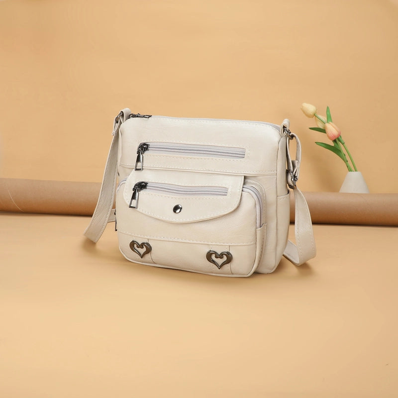 Women’s Medium Pu Leather Solid Color Basic Square Zipper Shoulder Bag Crossbody Bag