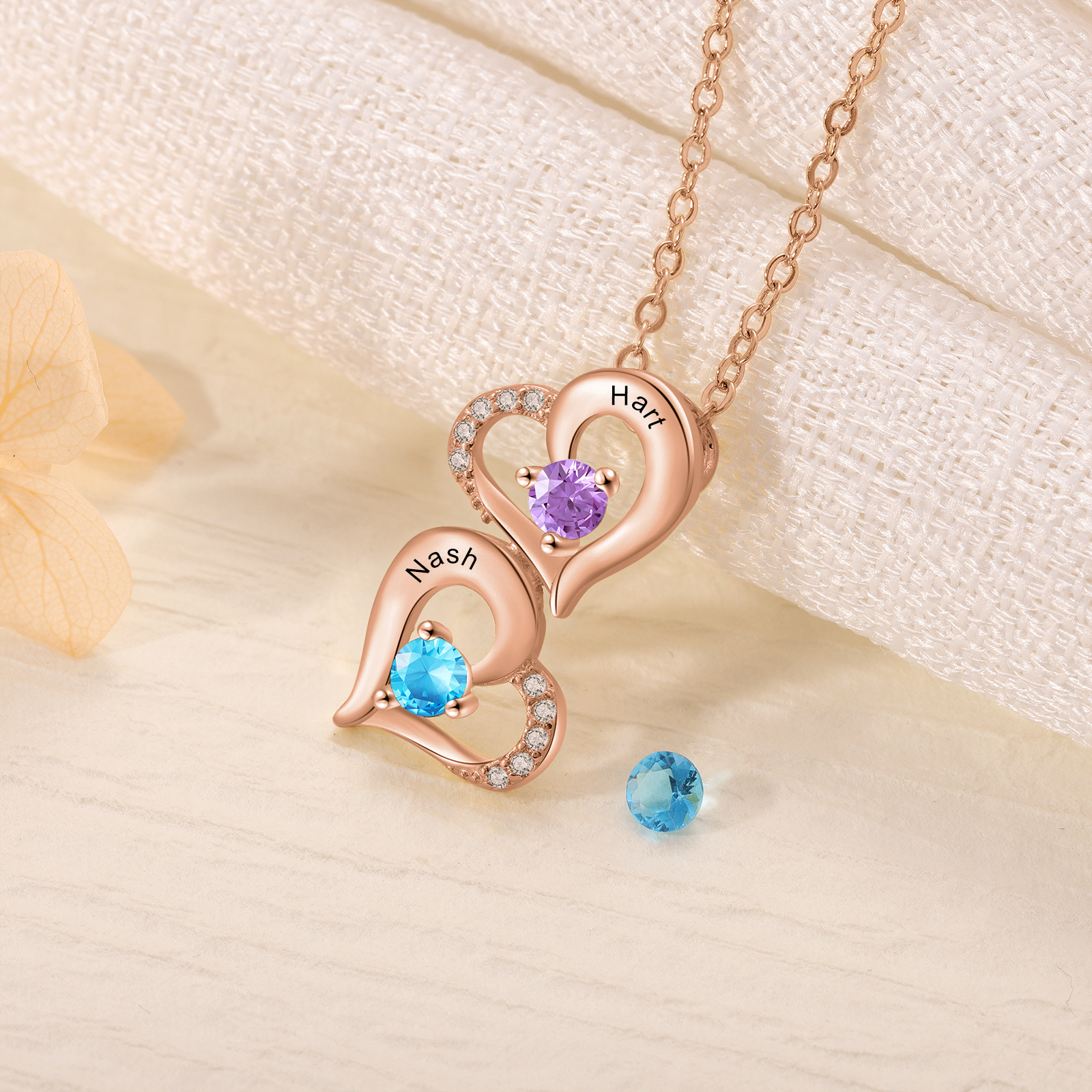 2 Names - Personalised Heart Pendant Necklace Custom Birthstones & Names Necklace Birthday Gift for Her-Jessemade AU