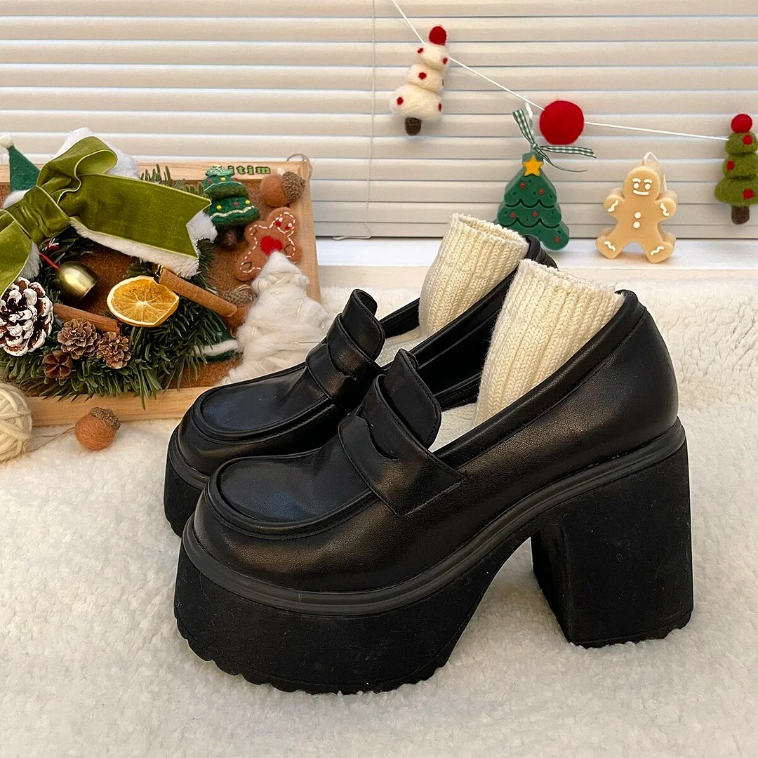 Canrulo Women Loafers New lolita shoes retro platform shoes Japanese JK uniform high heel leather shoes College girls Mary Jane shoes