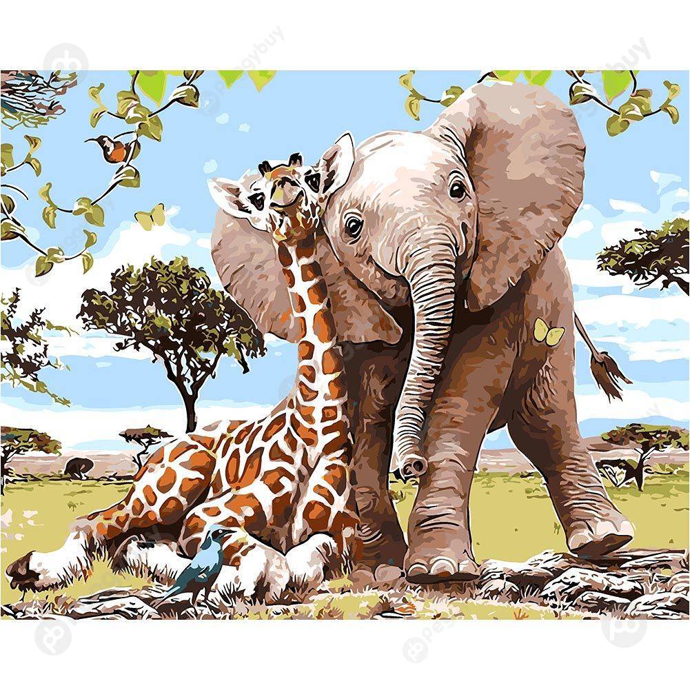 

40*50CM Paint By Numbers-Elephant Giraffe, 501 Original