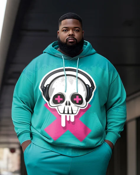 Men's Plus Size Skull Warning Print Hoodie (Pack of Two)