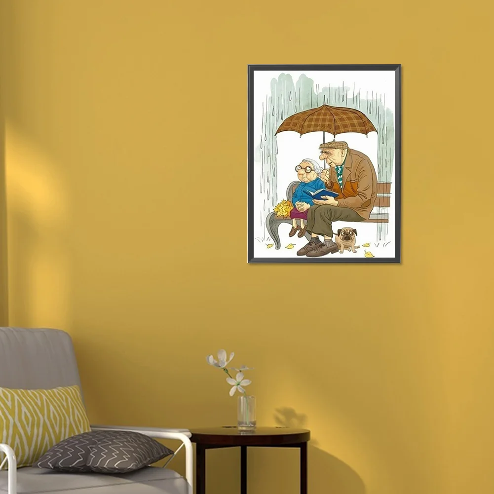 Full Round Diamond Painting 30*40cm - Old Couple Dating In The Rain