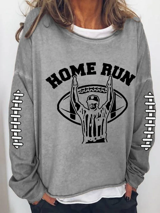Women's Funny Football Home Run Touchdown Print Sweatshirt socialshop