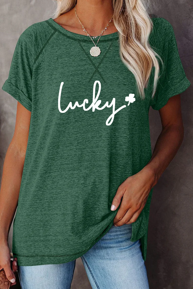 St Patrick Lucky Clover Print Short Sleeve Top-elleschic