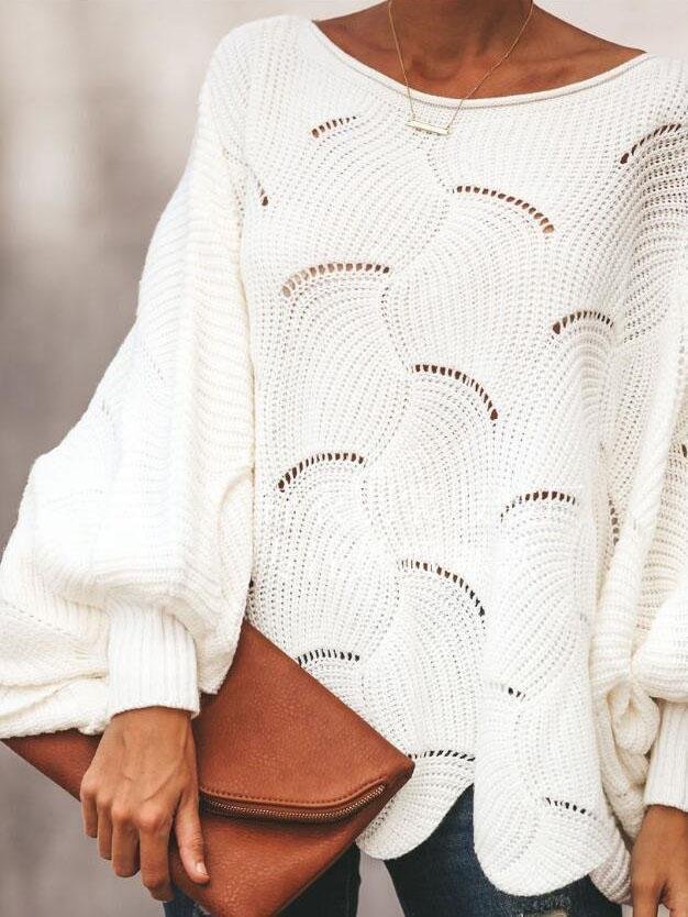 Mayoulove 2021 round neck plain hollow sweater-Mayoulove