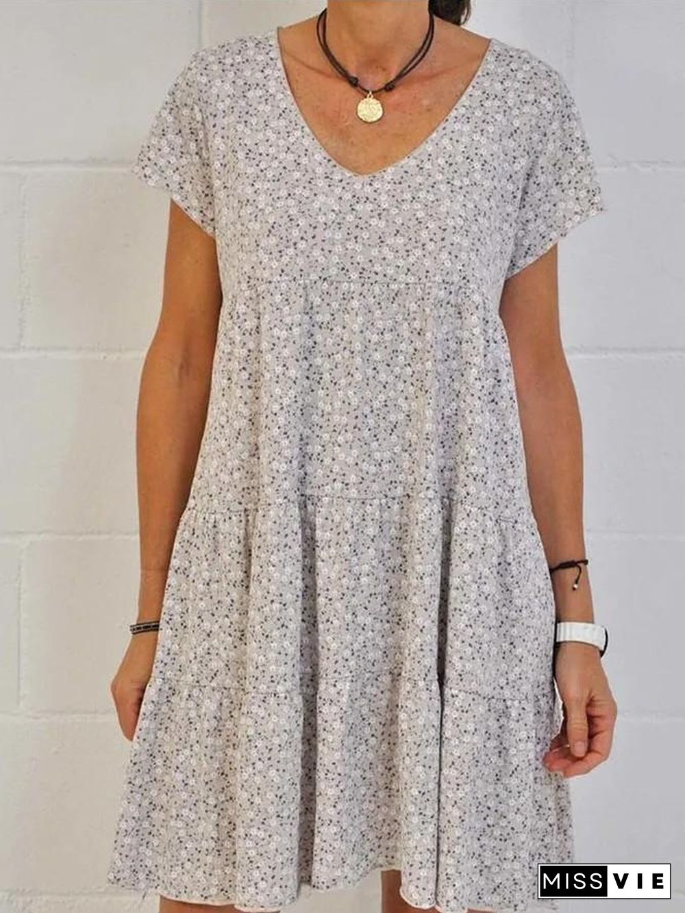 Women's Short Sleeve Round Neck Floral Printed Dress