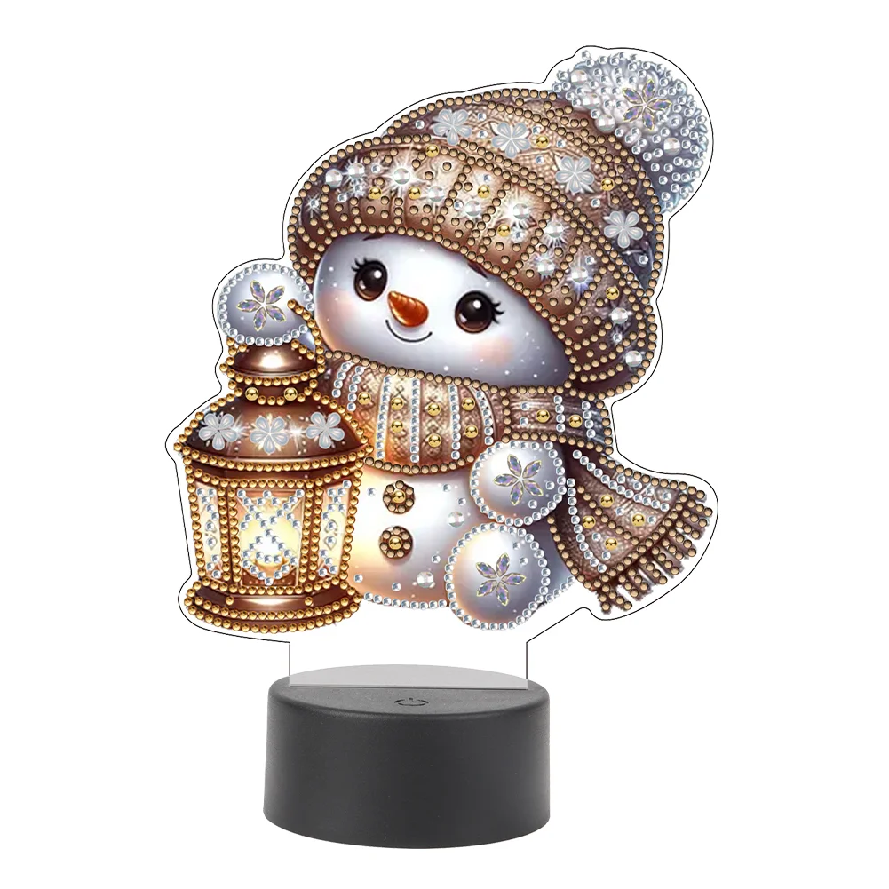 Acrylic Double Sided Xmas Snowman 5D Diamond Painting Night Light for Tabletop