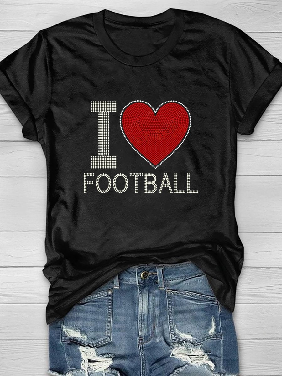I Love Football Print Short Sleeve T-shirt