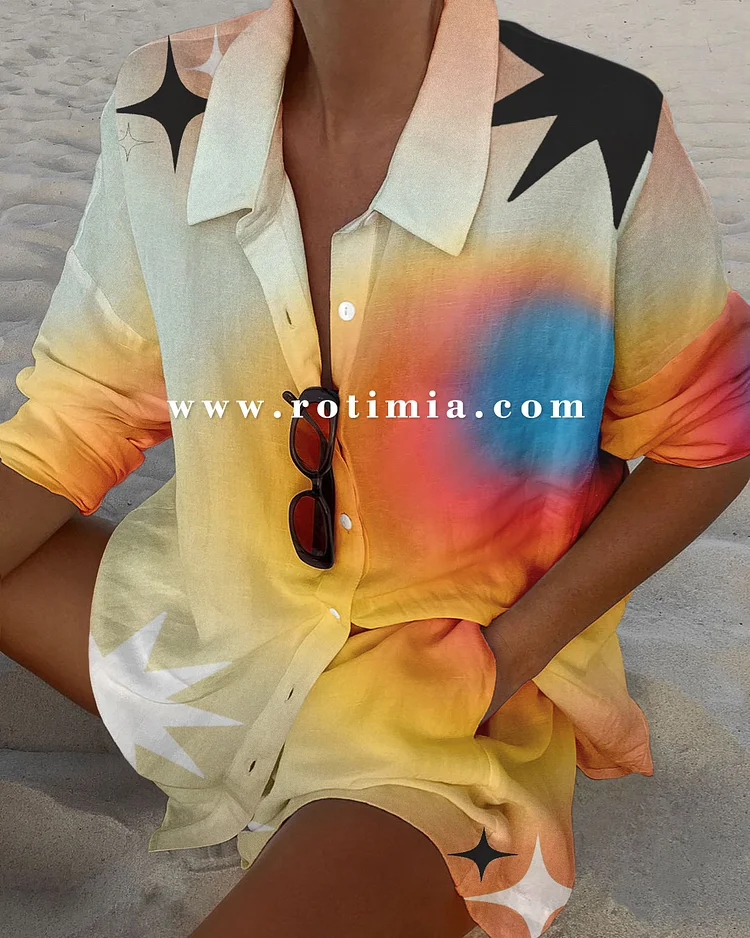 Summer beach print casual two-piece set