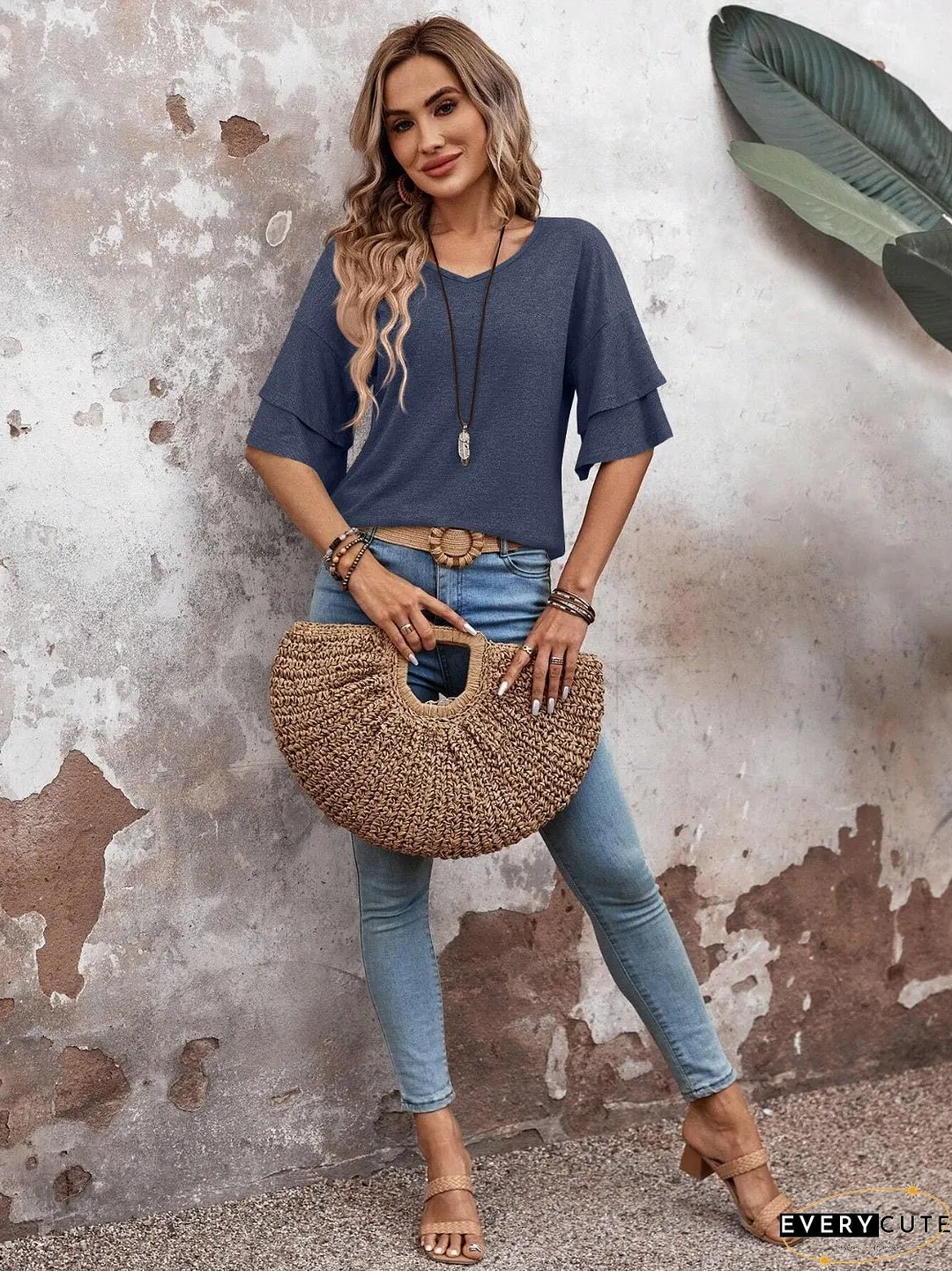 V-Neck Half Sleeve Blouse