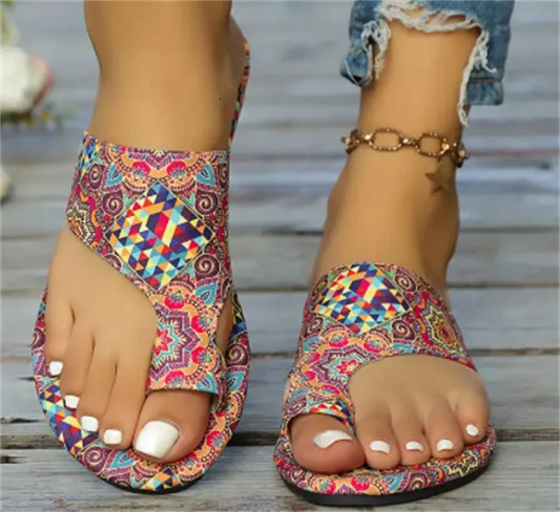 Breakj Breakj Sandals Women's National Style 2025 Summer New Breathable Printing Cover Roman Style Cool Slippers Women