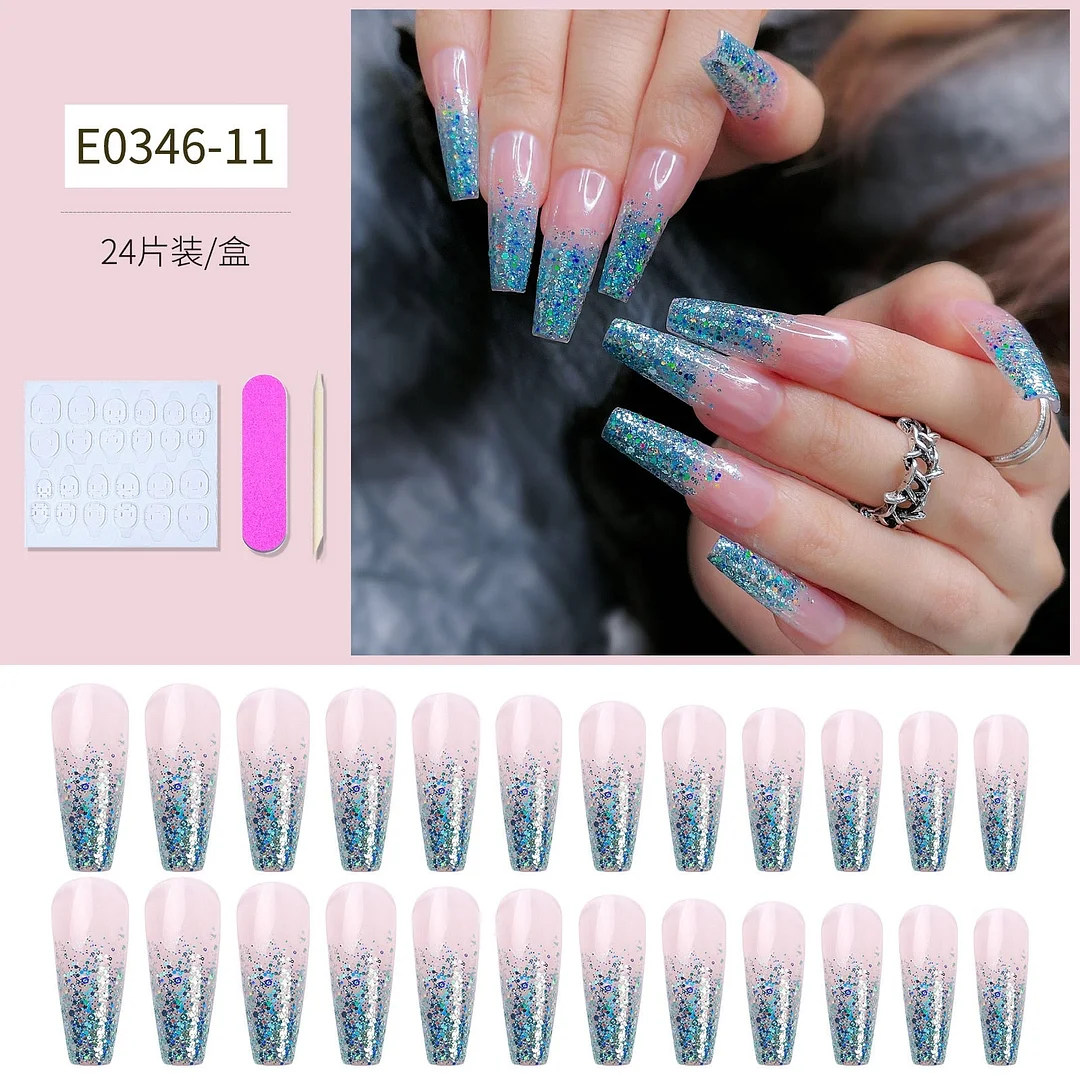 24pcs Detachable Extra Long Coffin False Nails Stick-on nails French Ballerina Fake Nails Full Cover Nail Tips Press On Nails