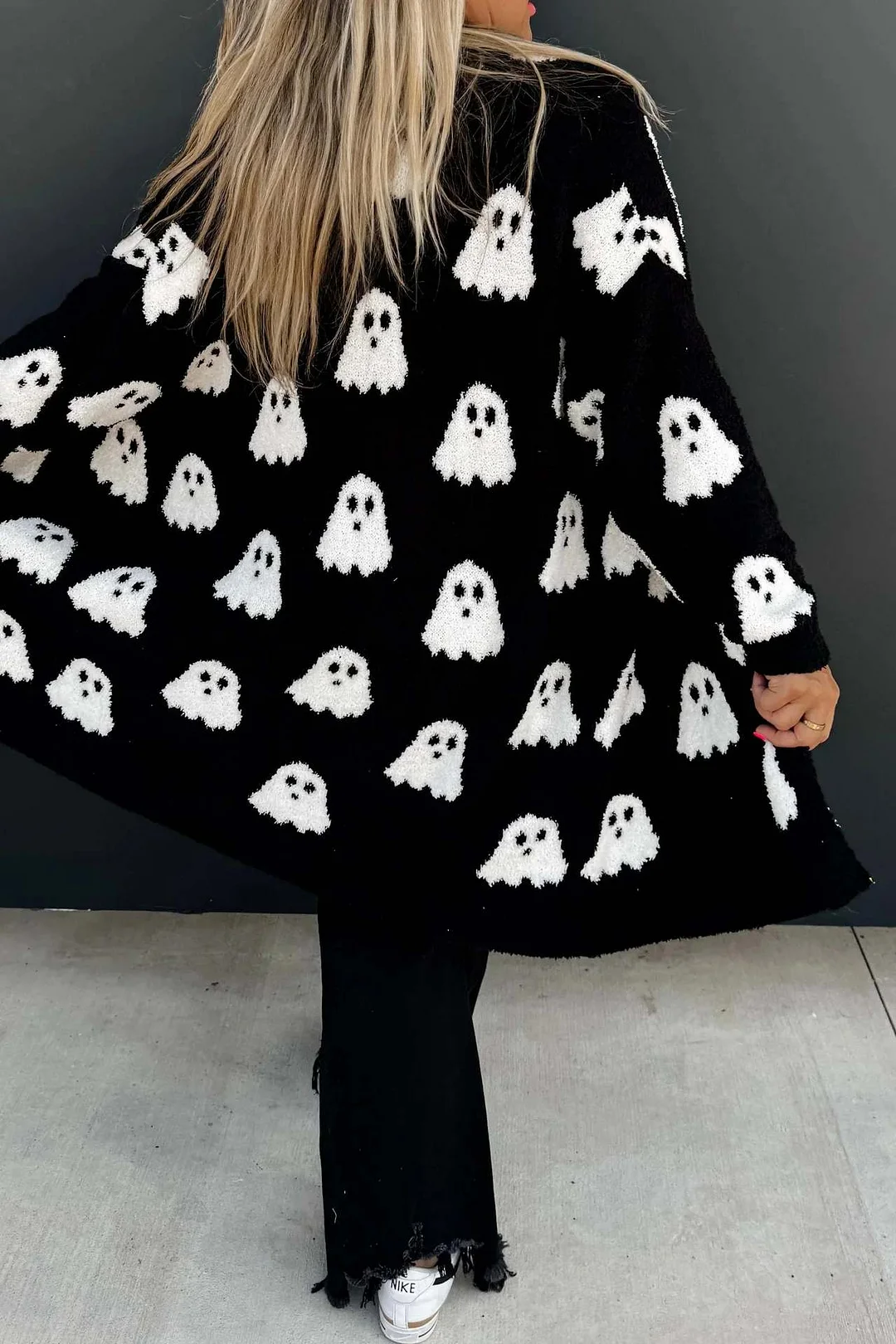 Athvotar Athvotar Ghost Pattern Long Knitted Open Shirt In Autumn And Winter Long Loose Sweater Coat Woman