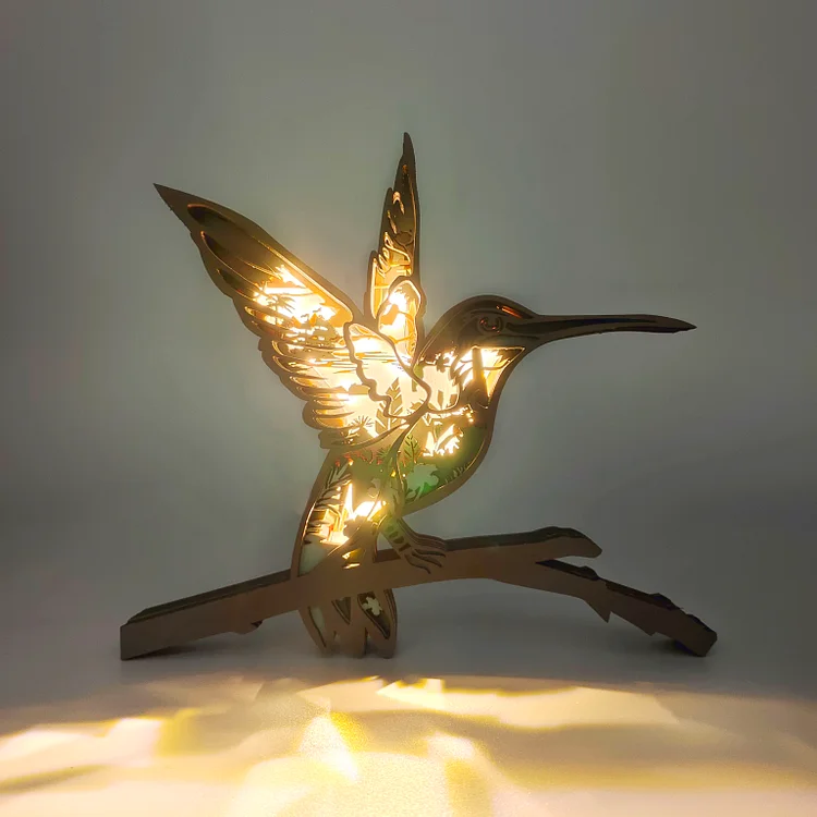 Hummingbird Totem Wooden Home Decoration 3D Carving Animal Night Light Carving Handcraft Gift