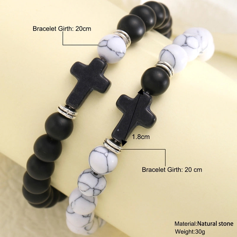 Cute Solid Color IG Style Cross Natural Stone Beaded Bracelets