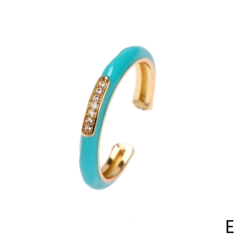 IG Style Ethnic Style Commute Round Copper Epoxy Inlay 18K Gold Plated Zircon Open Rings