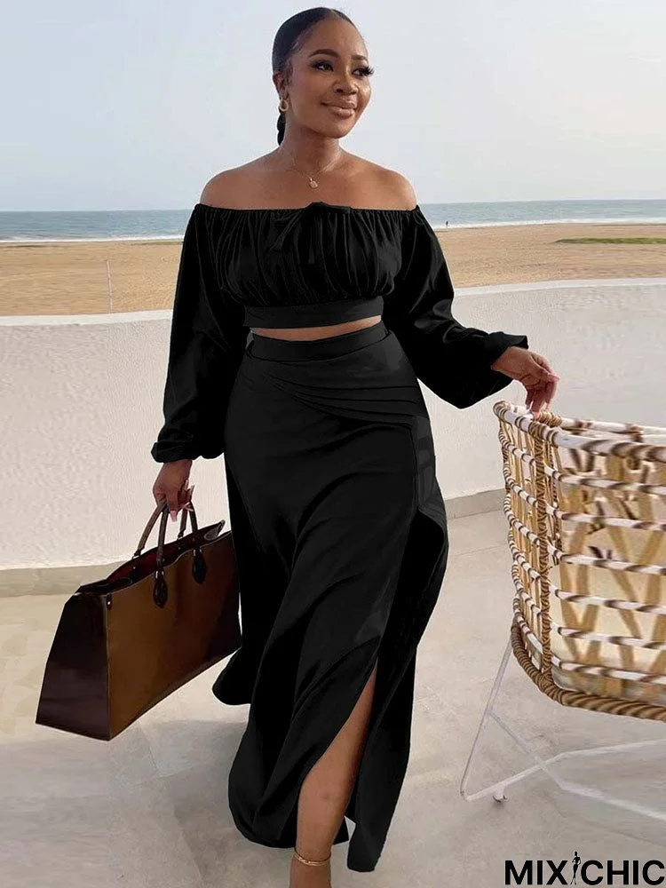 Lantern Sleeve Plus Size Two-Piece Set