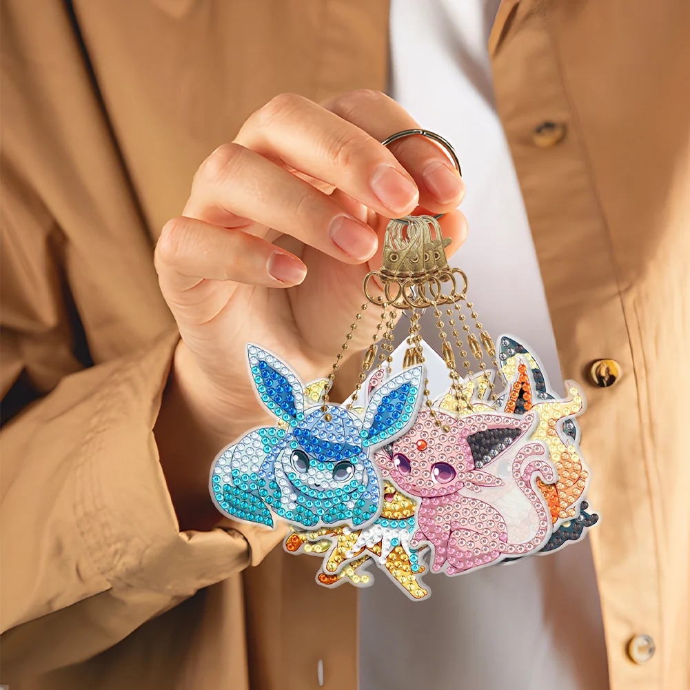 6pcs/set Diamond Painting Pokemon Keychains Acrylic DIY Key Chains Charm Crafts
