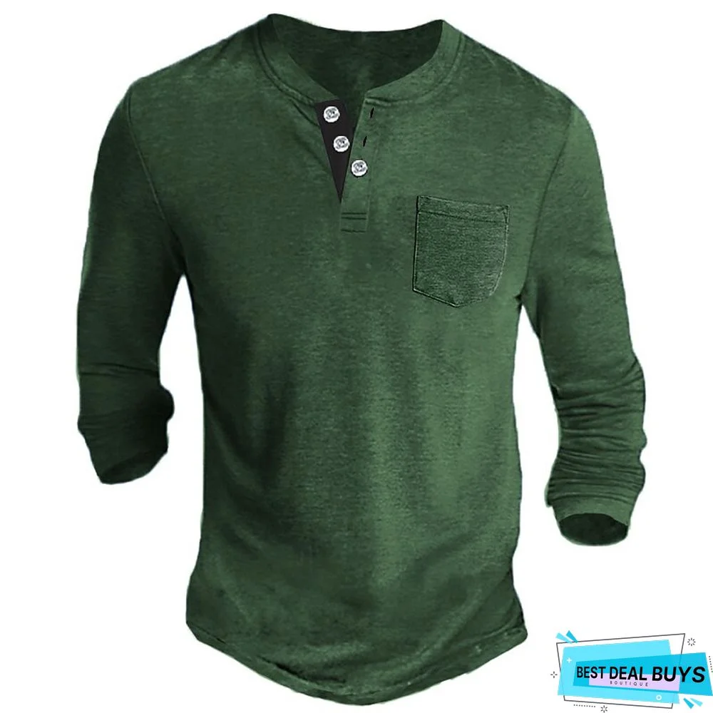 Men's Henley Shirt Tee Long Sleeve Shirt Plain Henley Casual Holiday Long Sleeve Button-Down Clothing Apparel Fashion Designer Comfortable Essential