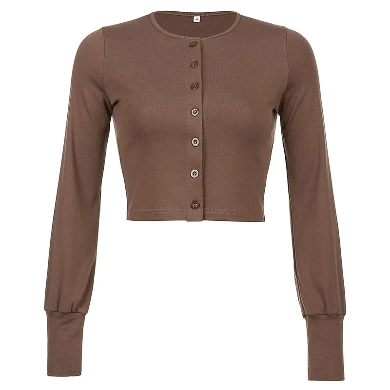 Rapcopter Lace Patchwork Crop Top Women T Shirts Knitted Slim Tee Tops Button Cardigan Blue Cute Tshirt Autumn Long Sleeve Tops