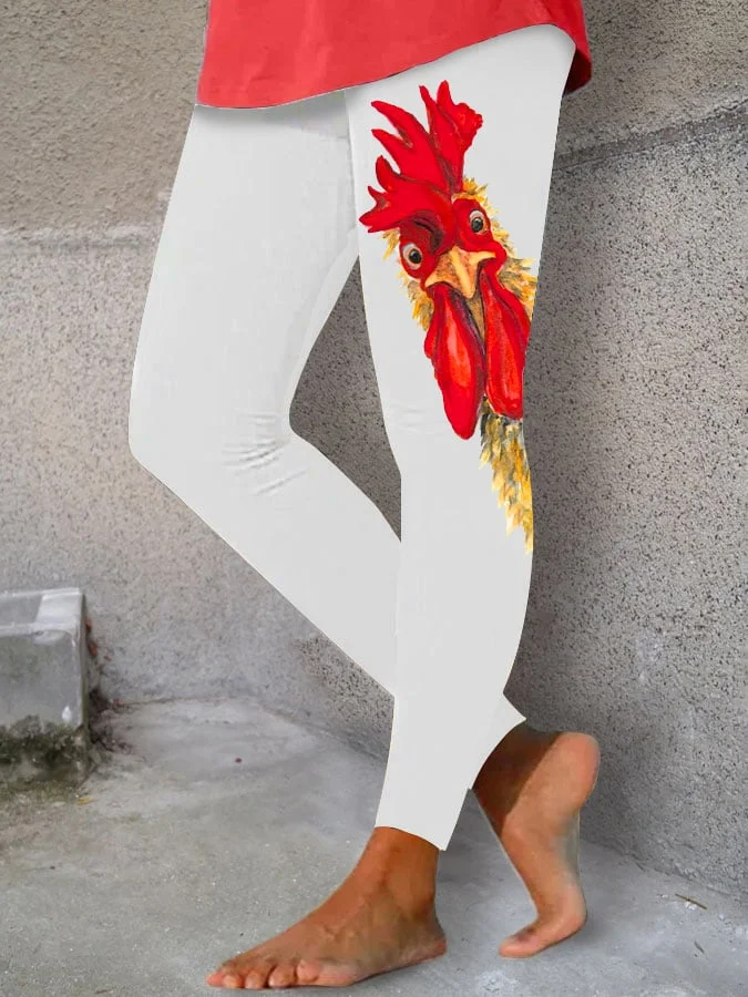 Women's Funny Rooster Print Yoga Leggings socialshop