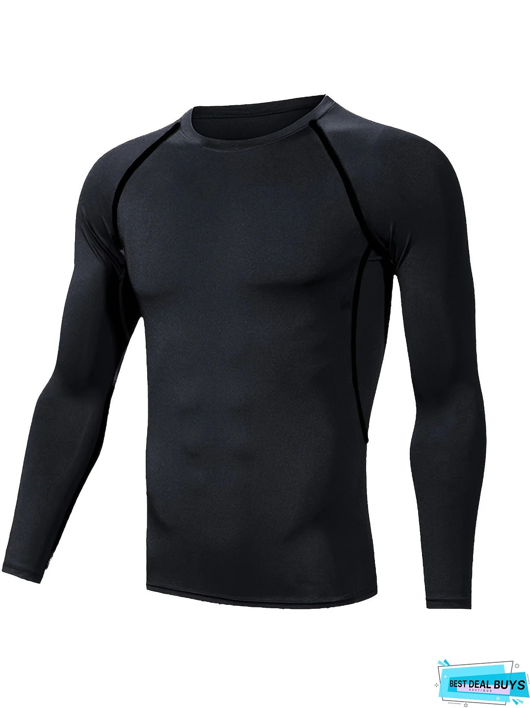 5 Pcs Mens High-Performance Solid Muscle Fit T-Shirts - Stretchy Crew Neck Long Sleeve Sports Tees for Active Fitness Enthusiasts - Moisture-Wicking, Quick-Drying, Four-Season Wear for Hiking, Jogging, Cycling, and Outdoor Activities